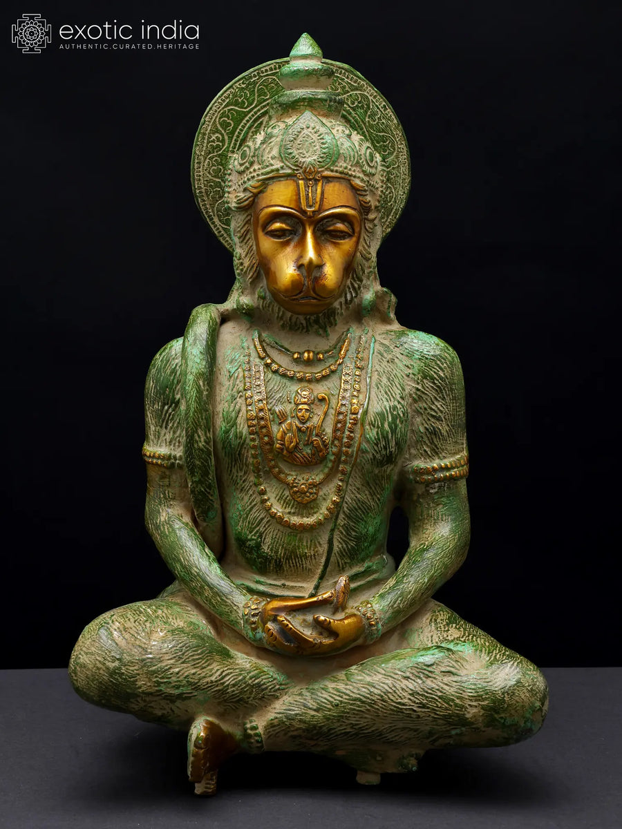 11" Hanuman with Lord Rama Brass Statue Handmade