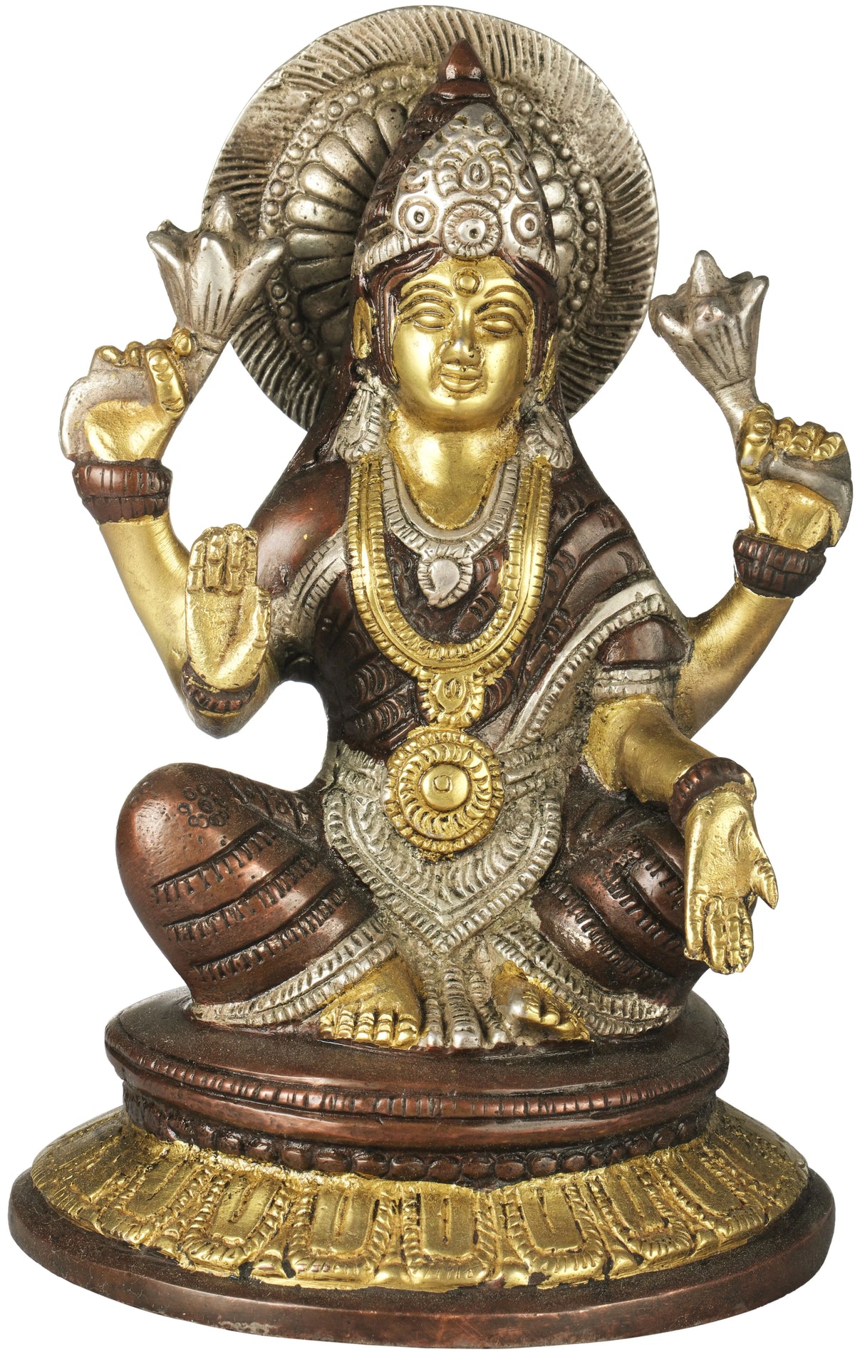 7" Goddess Lakshmi In Brass | Handmade | Made In India
