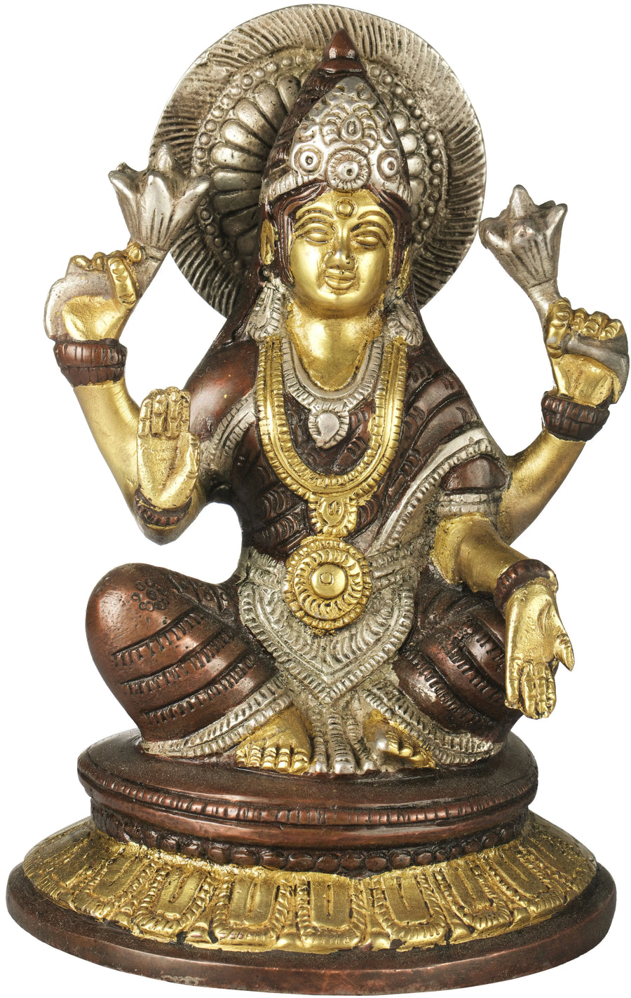7" Handmade Brass Goddess Lakshmi Statue for Pooja