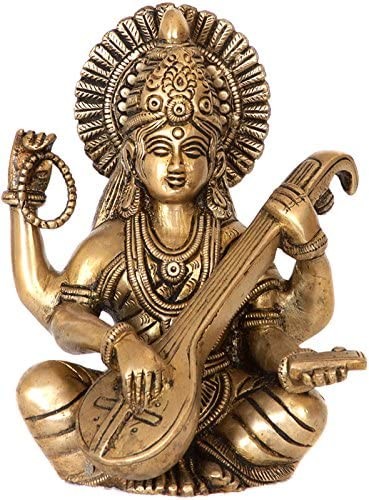 6" Goddess Saraswati Brass Statue for Home Pooja