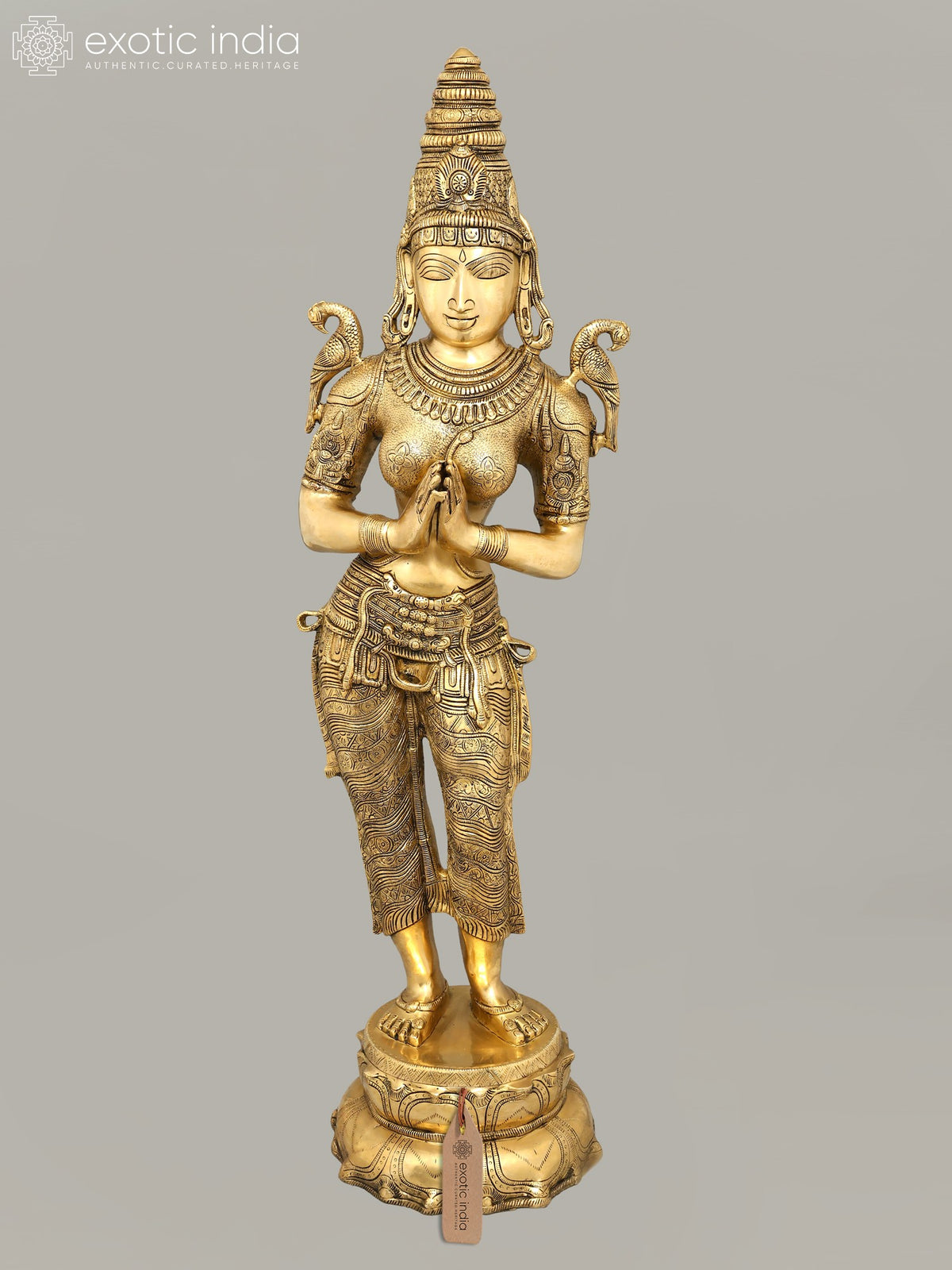 45" Large Brass Namaste Lady Idol (The Celestial Doorkeeper Flanking Temple Doors)