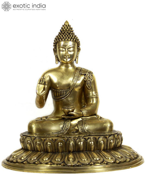 22" Preaching Buddha Brass Statue on Double Lotus Pedestal Handmade