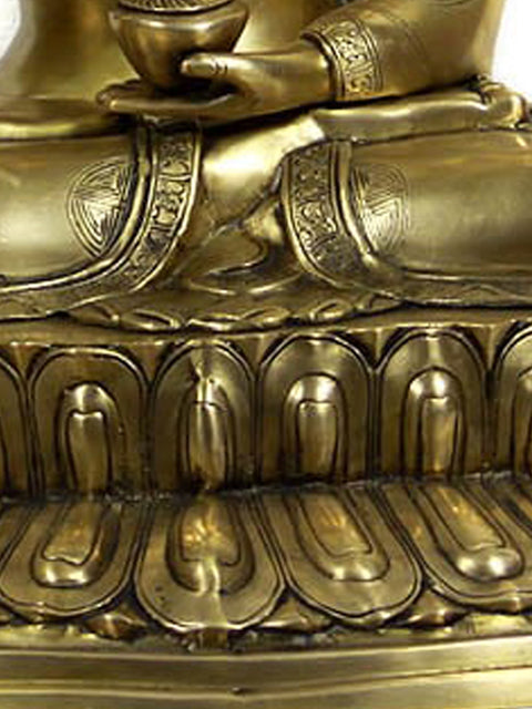 22" Preaching Buddha Seated on Wide Double Lotus Pedestal In Brass | Handmade | Made In India