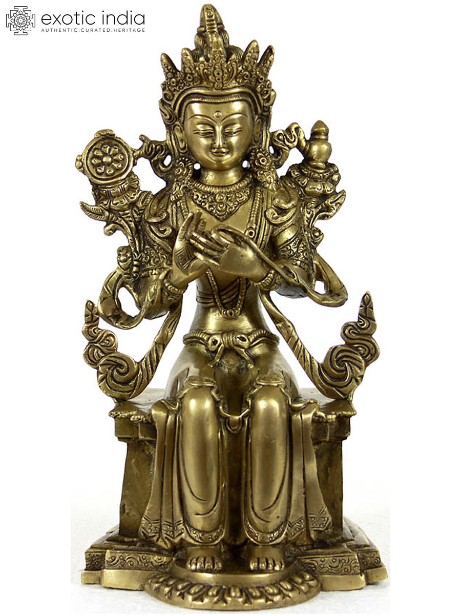 11" Bhadrasana Maitreya Brass Idol - Tibetan Buddhist Deity Statue
