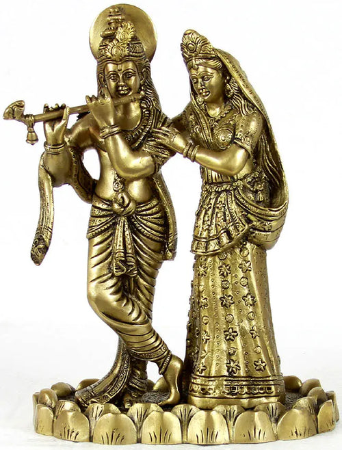 10" Radha Krishna Brass Statue Handmade