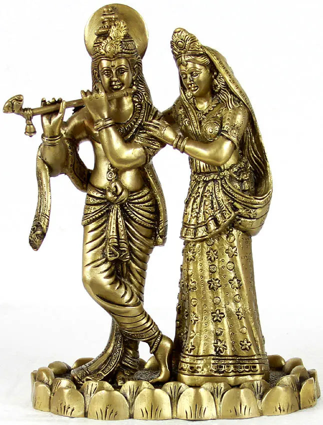 10" Radha Krishna Brass Statue Handmade