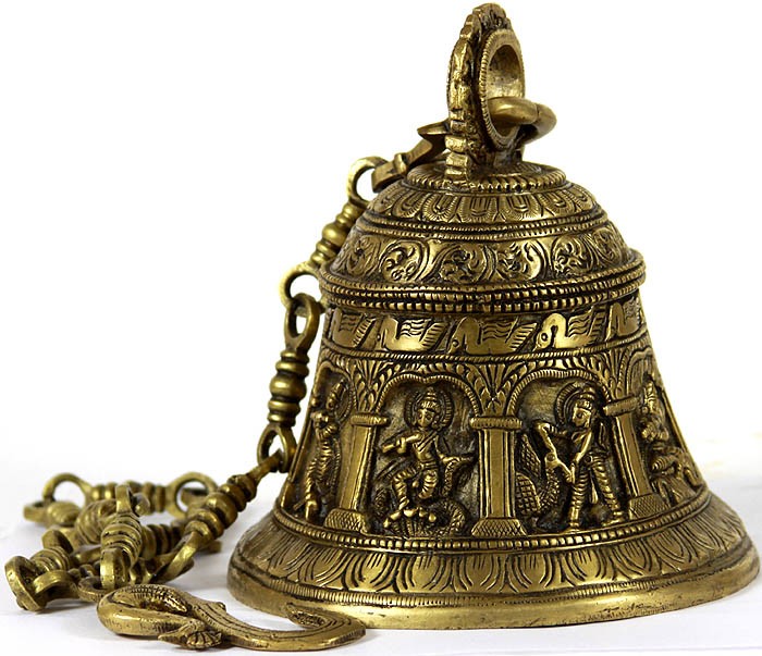 33" Brass Krishna Lila Wall Hanging Bell Handmade