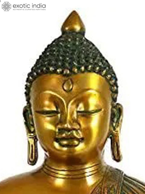 14" The Buddha Shakyamuni in Bhumisparsha Mudra with Pindapatra In Brass | Handmade | Made In India
