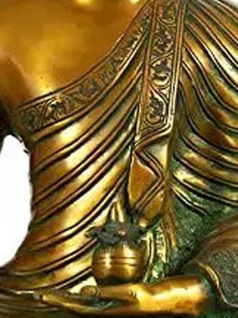 14" The Buddha Shakyamuni in Bhumisparsha Mudra with Pindapatra In Brass | Handmade | Made In India