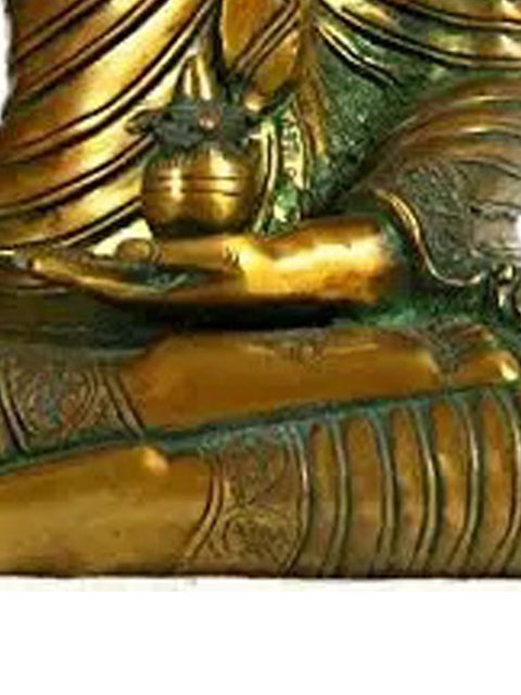 14" The Buddha Shakyamuni in Bhumisparsha Mudra with Pindapatra In Brass | Handmade | Made In India