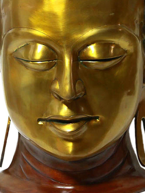 24" Large Buddha Head Brass Idol | Handmade Brass Sculpture