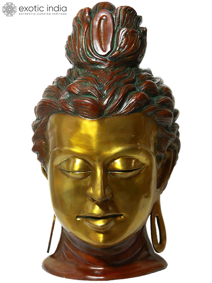 24" Large Buddha Head Brass Idol | Handmade Brass Sculpture