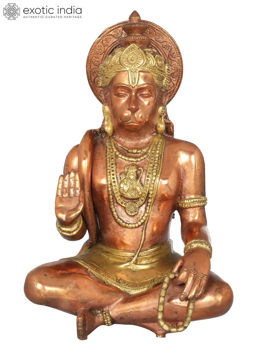 11" Blessing Hanuman Brass Statue for Hindu Pooja