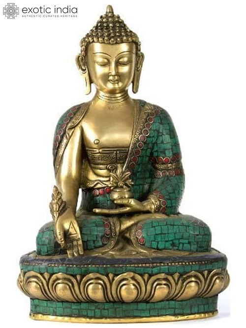 12" Medicine Buddha Handmade Brass Statue for Pooja