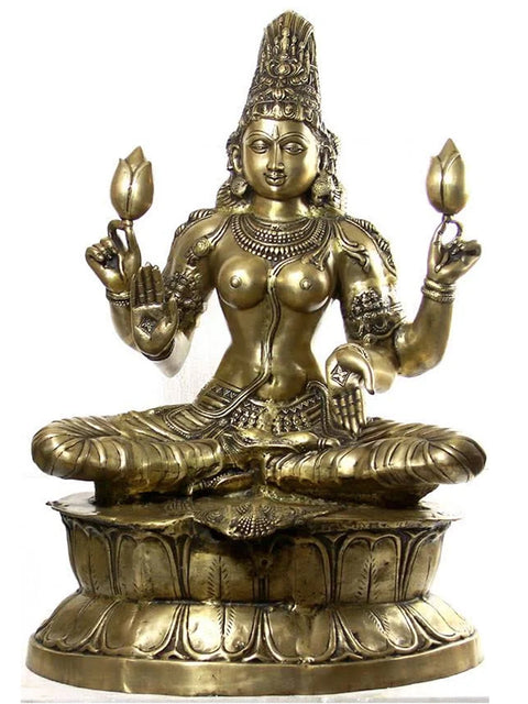 34" Large Padmahasta Lakshmi Brass Statue | Handmade Hindu Goddess Idol