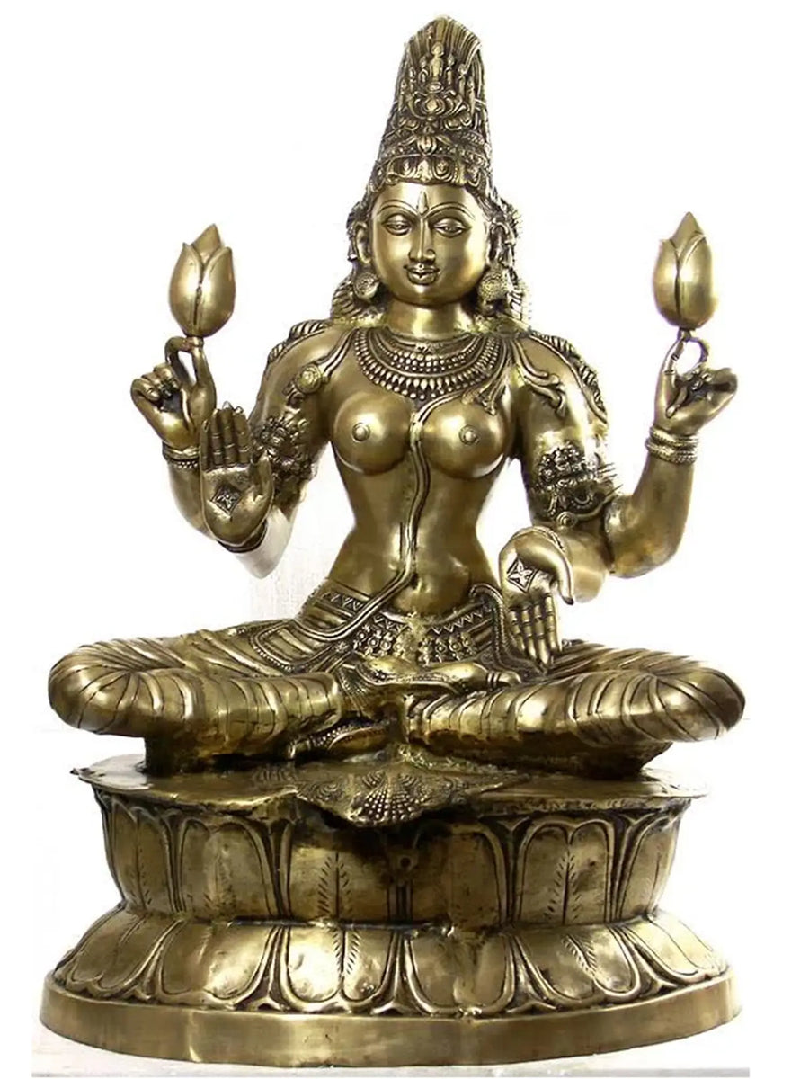 34" Large Padmahasta Lakshmi Brass Statue Handmade Hindu Goddess Idol