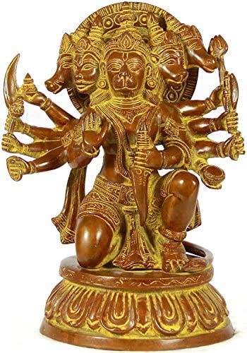 10" Pancha-Mukhi Hanuman Brass Idol Handmade