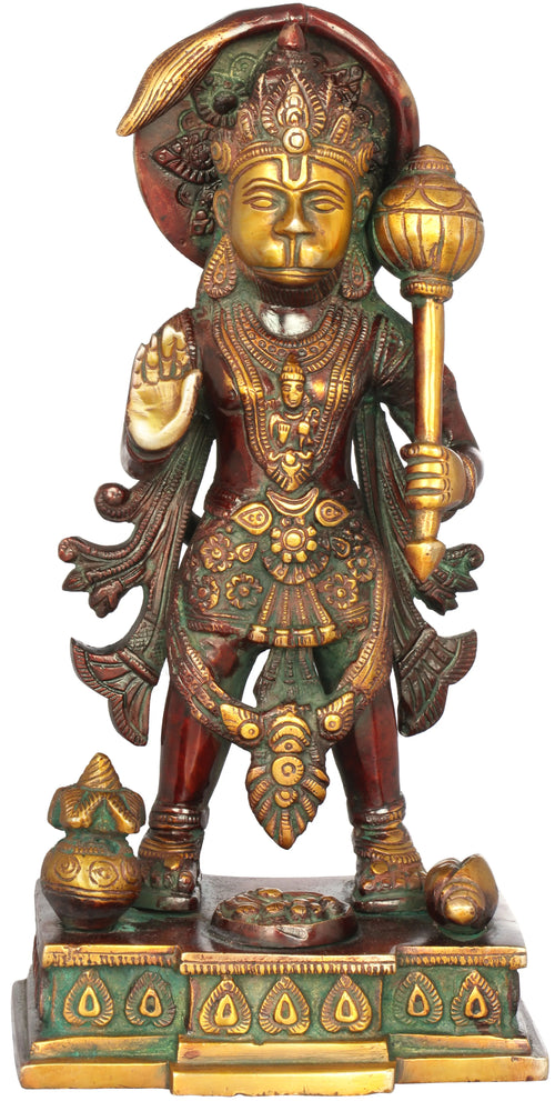 10" Standing Blessing Hanuman Brass Idol for Pooja