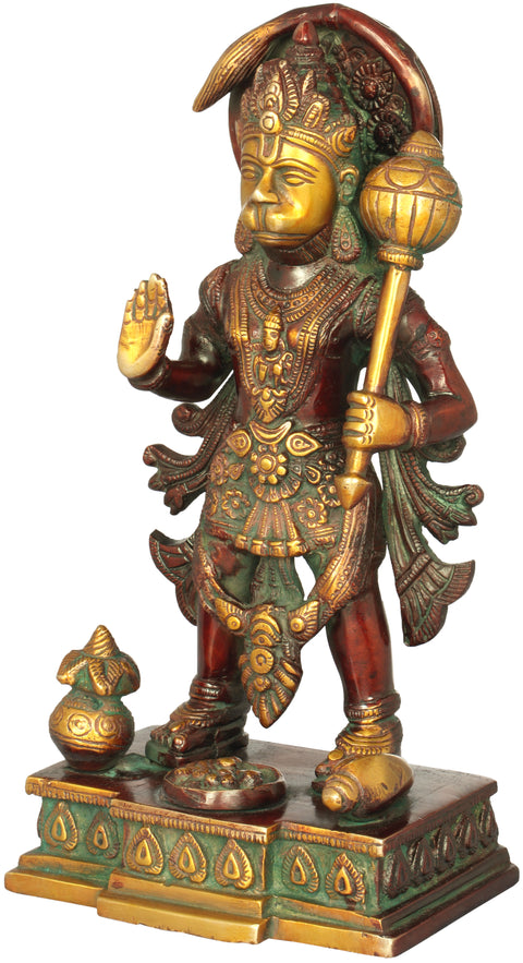 10" Standing Blessing Hanuman Idol (Altar Piece) in Brass | Handmade | Made in India