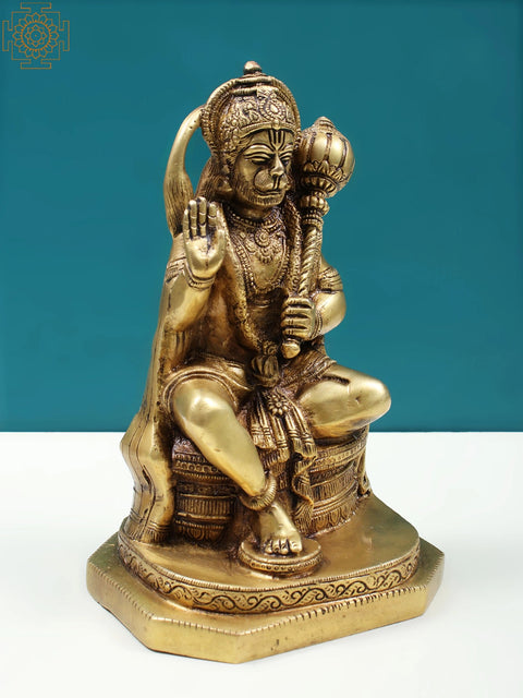 8" Seated Hanuman Brass Statue | Handmade Hindu God Figurine