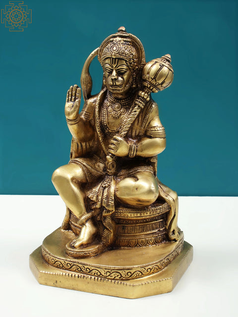 8" Seated Hanuman Brass Statue | Handmade Hindu God Figurine