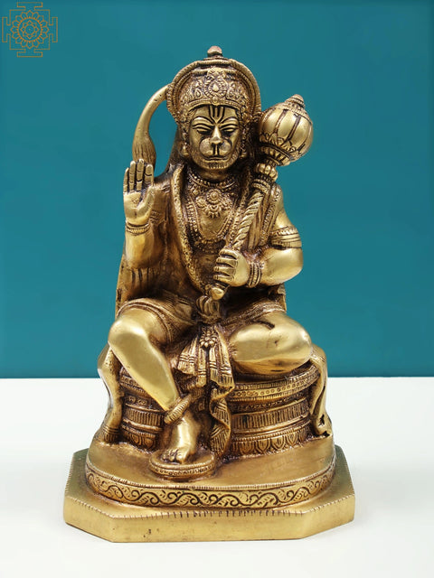 8" Seated Hanuman Brass Statue | Handmade Hindu God Figurine