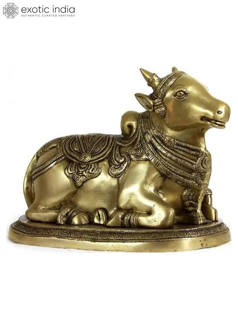 12" Nandi Idol - The ShivaÕs Mount and One of His Ganas | Handmade Brass Statue | Made in India