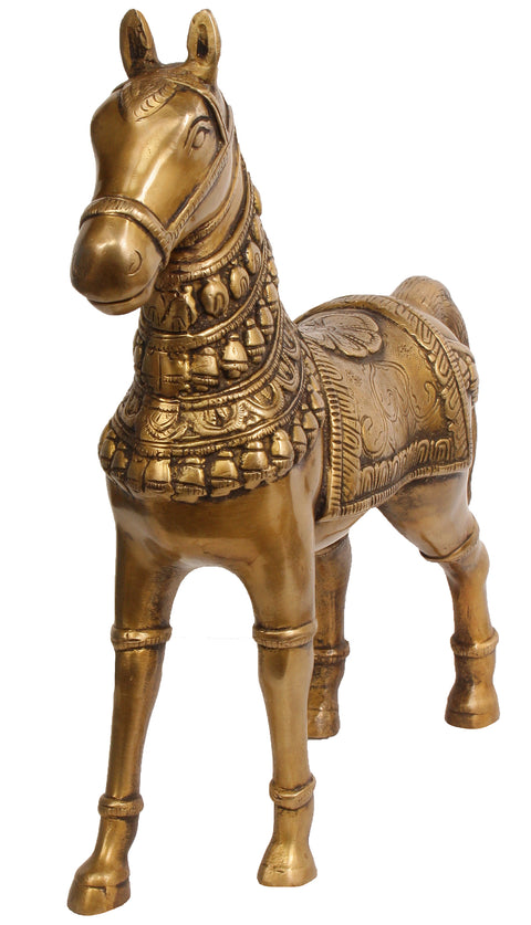 12" Royal Horse with Carved Saddle in Brass | Handmade | Made in India