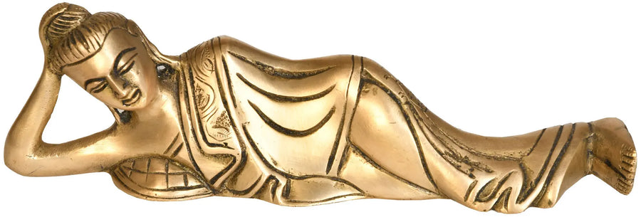 7" Handmade Parinirvana Buddha Brass Statue