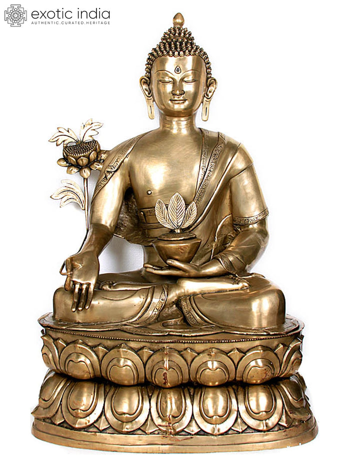 38" Large Medicine Buddha Brass Statue | Tibetan Buddhist Deity Idol