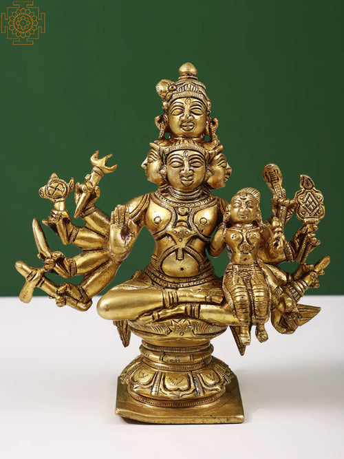 6" Five Headed Shiva Sadashiva Brass Statue for Home Pooja