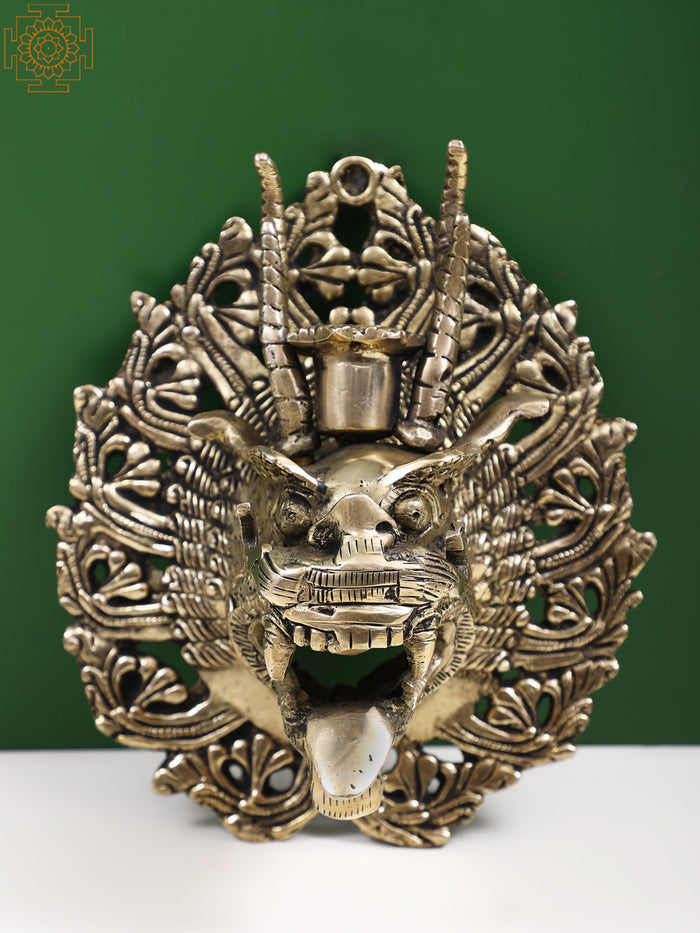 7" Brass Yamantaka Mask Wall-Hanging Candle Stand