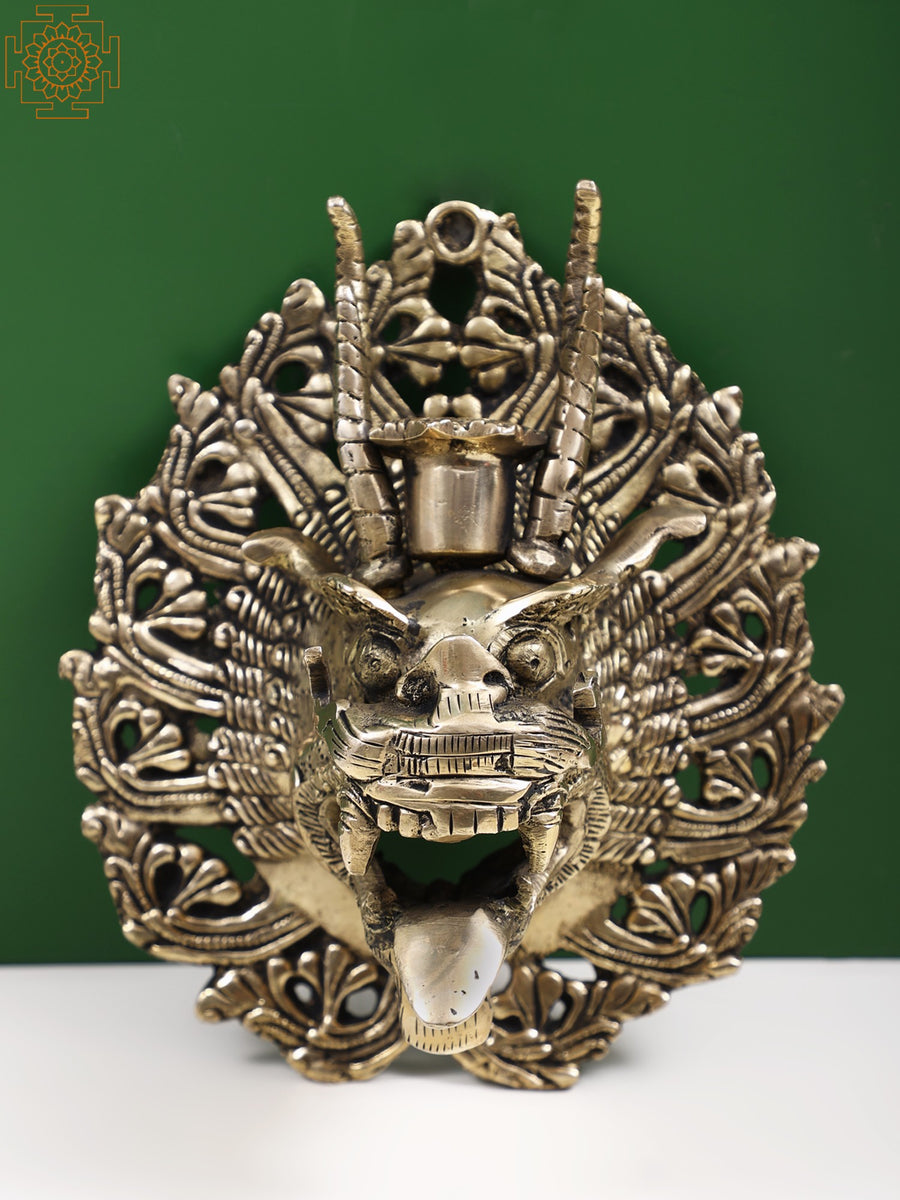 7" Brass Yamantaka Mask Wall Hanging Candle Holder