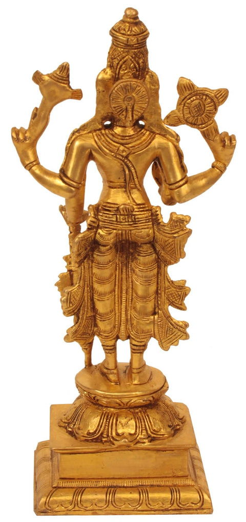 9" Brass Lord Vishnu Idol Standing on Garuda Pedestal | Handmade | Made in India