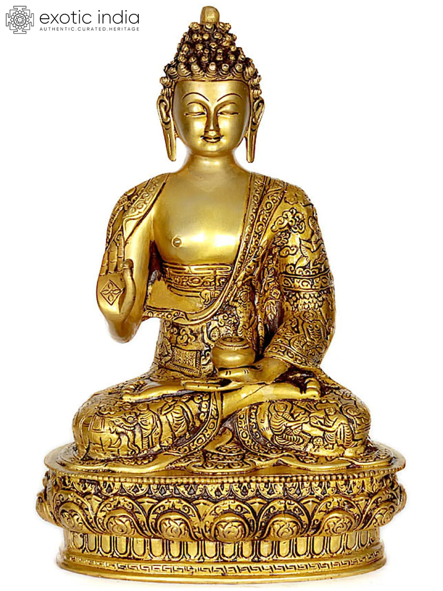 12" Handmade Lord Buddha Brass Statue for Meditation and Home Decor