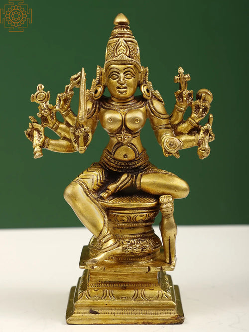 6" Ashtabhuja Durga Brass Statue for Pooja