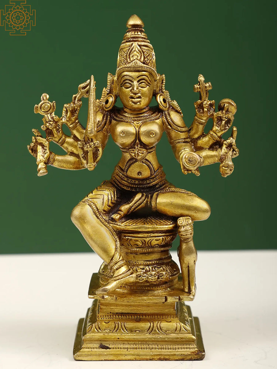 6" Ashtabhuja Durga Brass Statue for Pooja