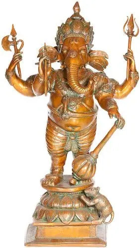31" Handmade Yuddha Ganesha Brass Statue for Home Pooja