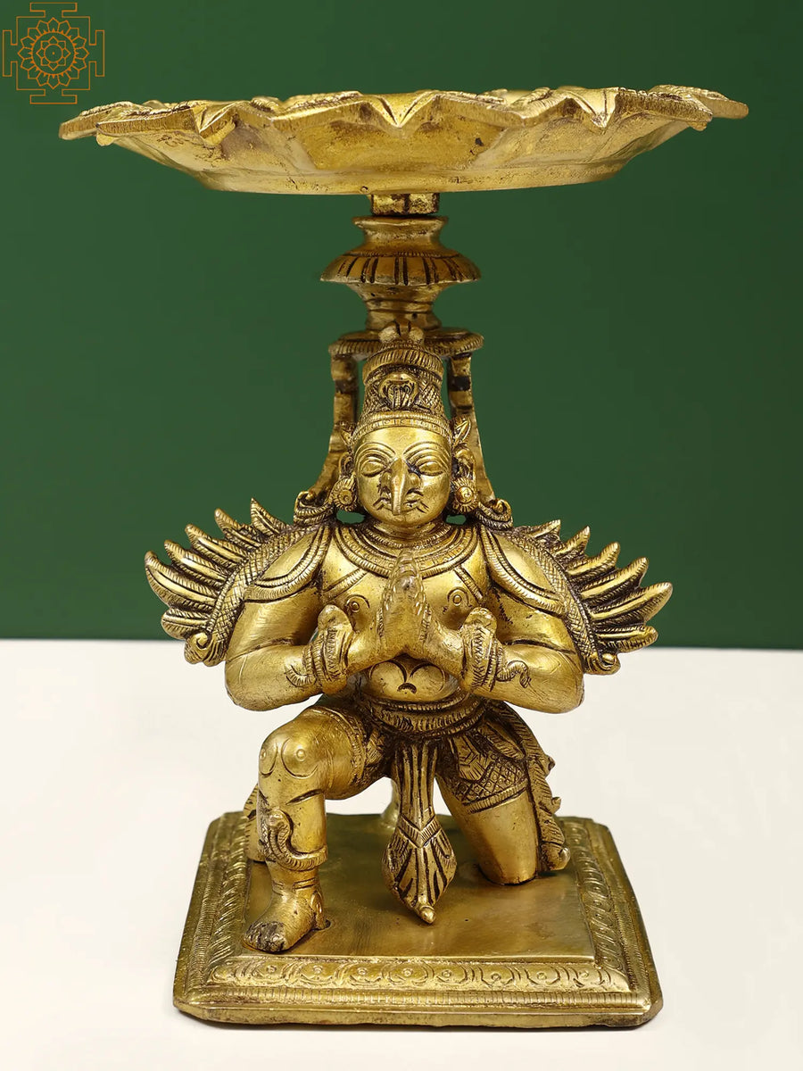 6" Handmade Brass Garuda Puja Lamp with Pointed Beak for Home Pooja
