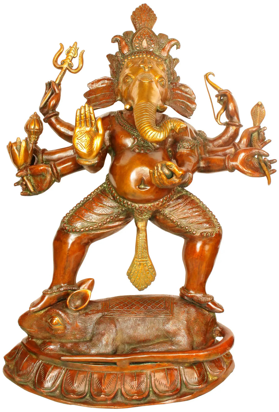 27" Ashtabhuja Yuddha Ganesha Handmade Brass Statue
