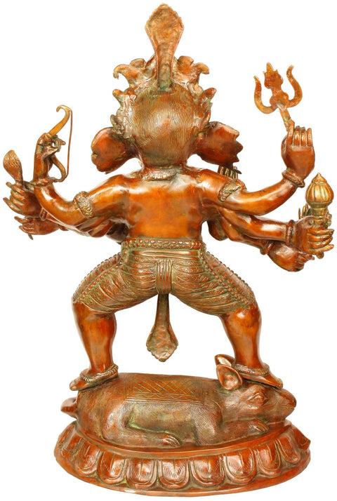27" Ashtabhuja-dhari Yuddha Ganesha (Ganesha the Spiritual Warrior) In Brass | Handmade | Made In India