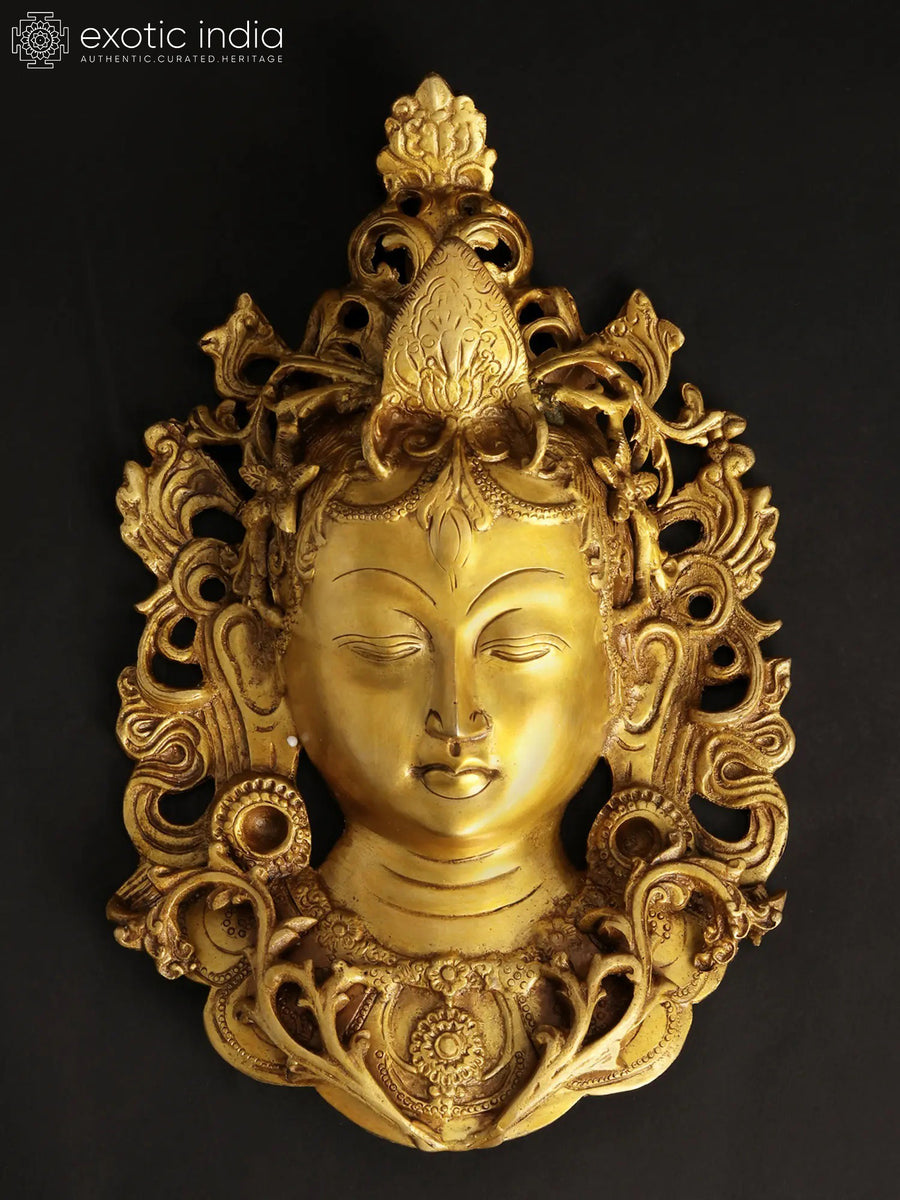 11" Brass Devi Tara Wall Hanging Mask Handmade Home Decor