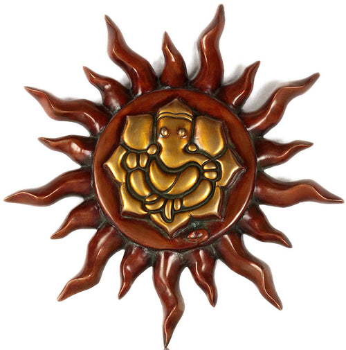 12" Lord Ganesha With Surya Brass Wall Hanging Handmade