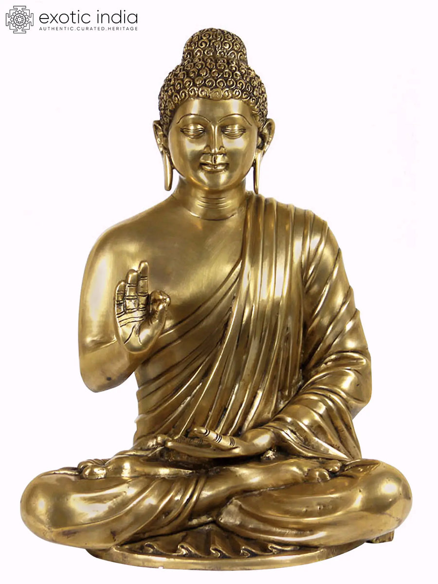17" Buddha Handcrafted Brass Idol in Interpretive Posture