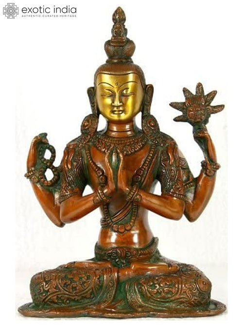 10" Handmade Chenrezig Brass Statue for Pooja
