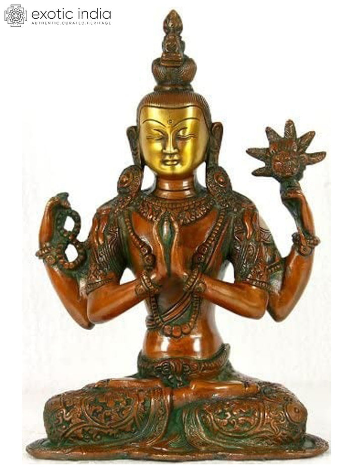 10" Handmade Chenrezig Brass Statue for Pooja