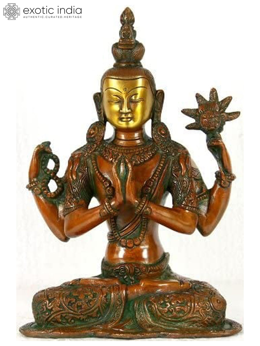 10" Handmade Chenrezig Brass Statue for Pooja