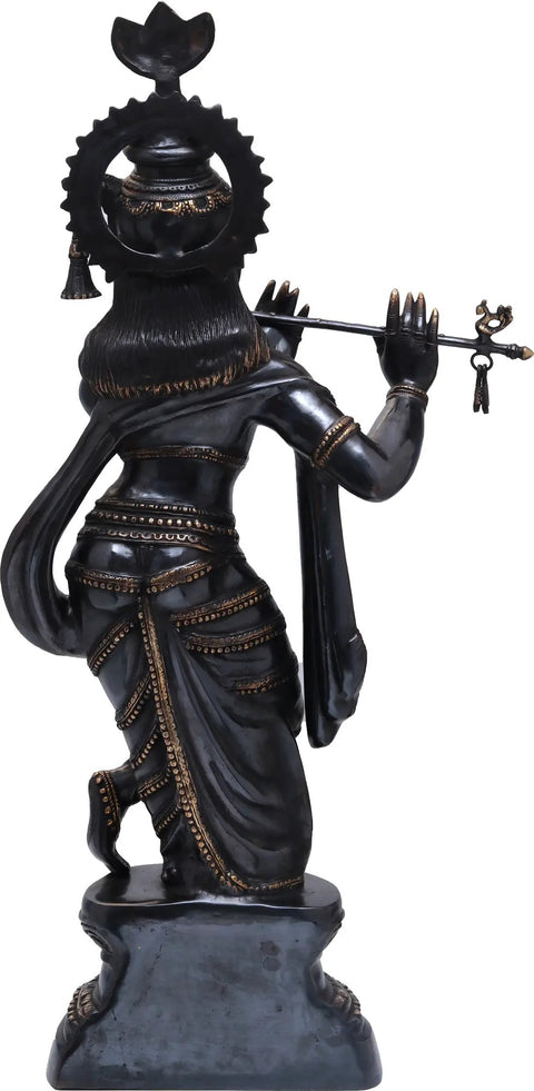 36" Large Lord Krishna Brass Idol Playing Flute