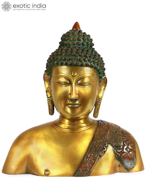 12" Buddha’s Statue in Bust Form In Brass
