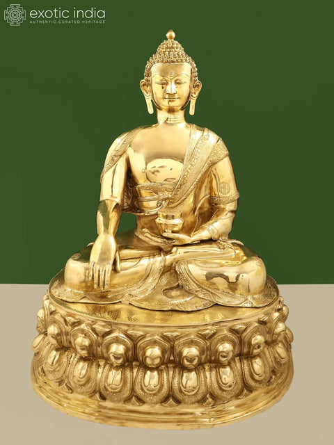 36" Padmasana Buddha in Bhumisparsha Mudra | Handmade Brass Idol